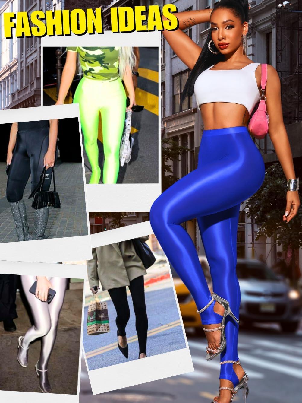 imageShiny Leggings for Women Rave Party Outfits Sexy Sheer Stirrup Pants High Waist Waisted See Through Mesh TightsRoyal Blue