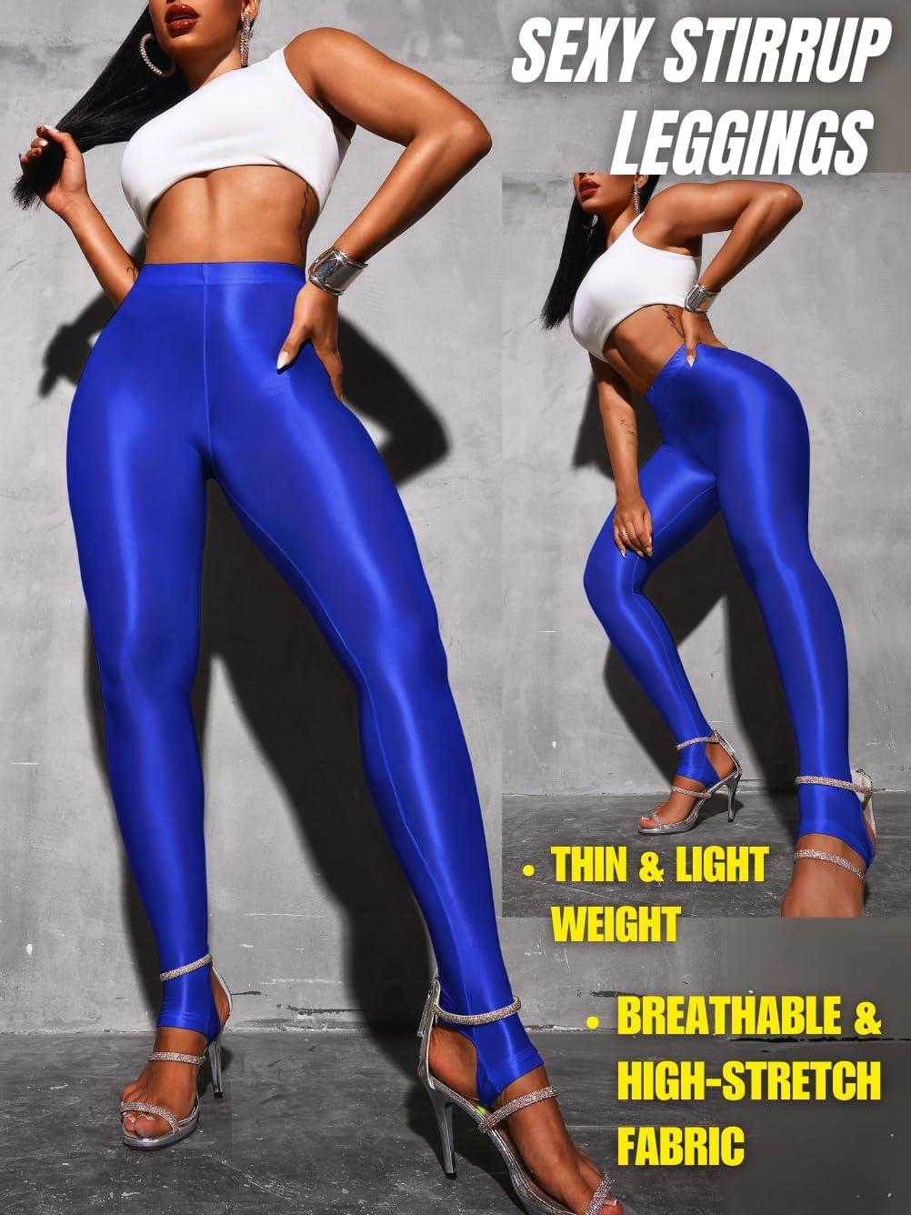 imageShiny Leggings for Women Rave Party Outfits Sexy Sheer Stirrup Pants High Waist Waisted See Through Mesh TightsRoyal Blue