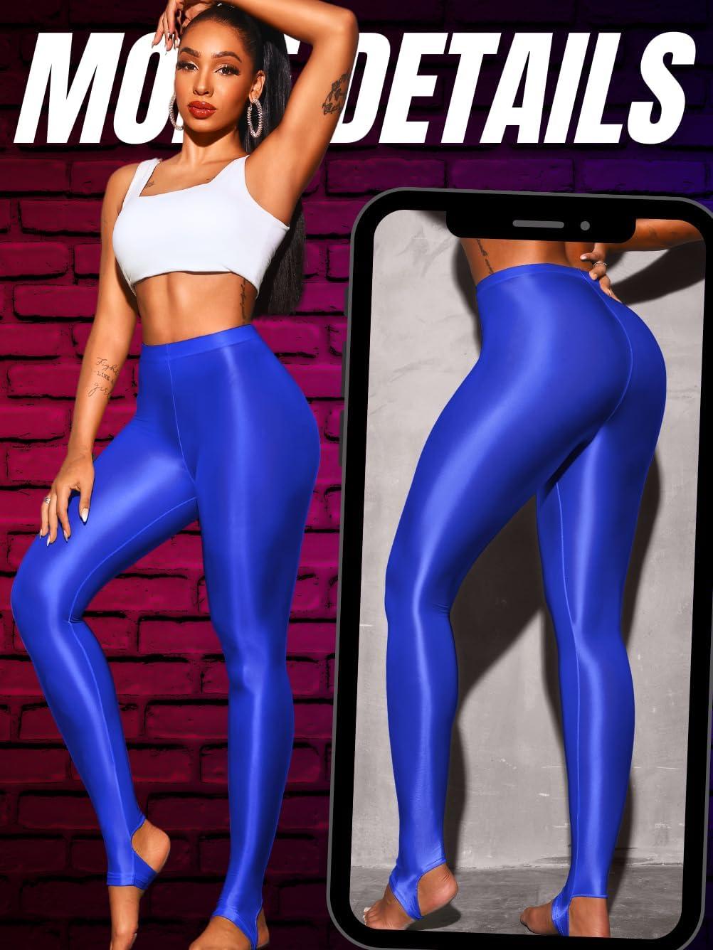 imageShiny Leggings for Women Rave Party Outfits Sexy Sheer Stirrup Pants High Waist Waisted See Through Mesh TightsRoyal Blue