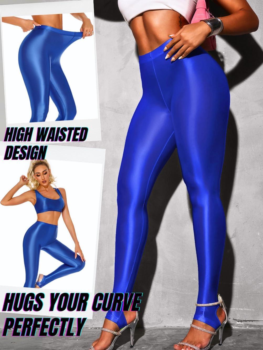 imageShiny Leggings for Women Rave Party Outfits Sexy Sheer Stirrup Pants High Waist Waisted See Through Mesh TightsRoyal Blue