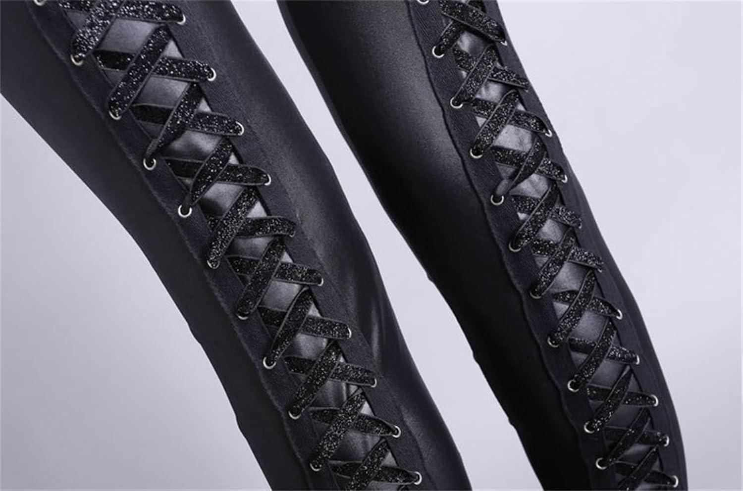 imageSorrica Faux Leather Leggings for Women Sexy Lace Up Back Clubwear Skinny PantsBlack