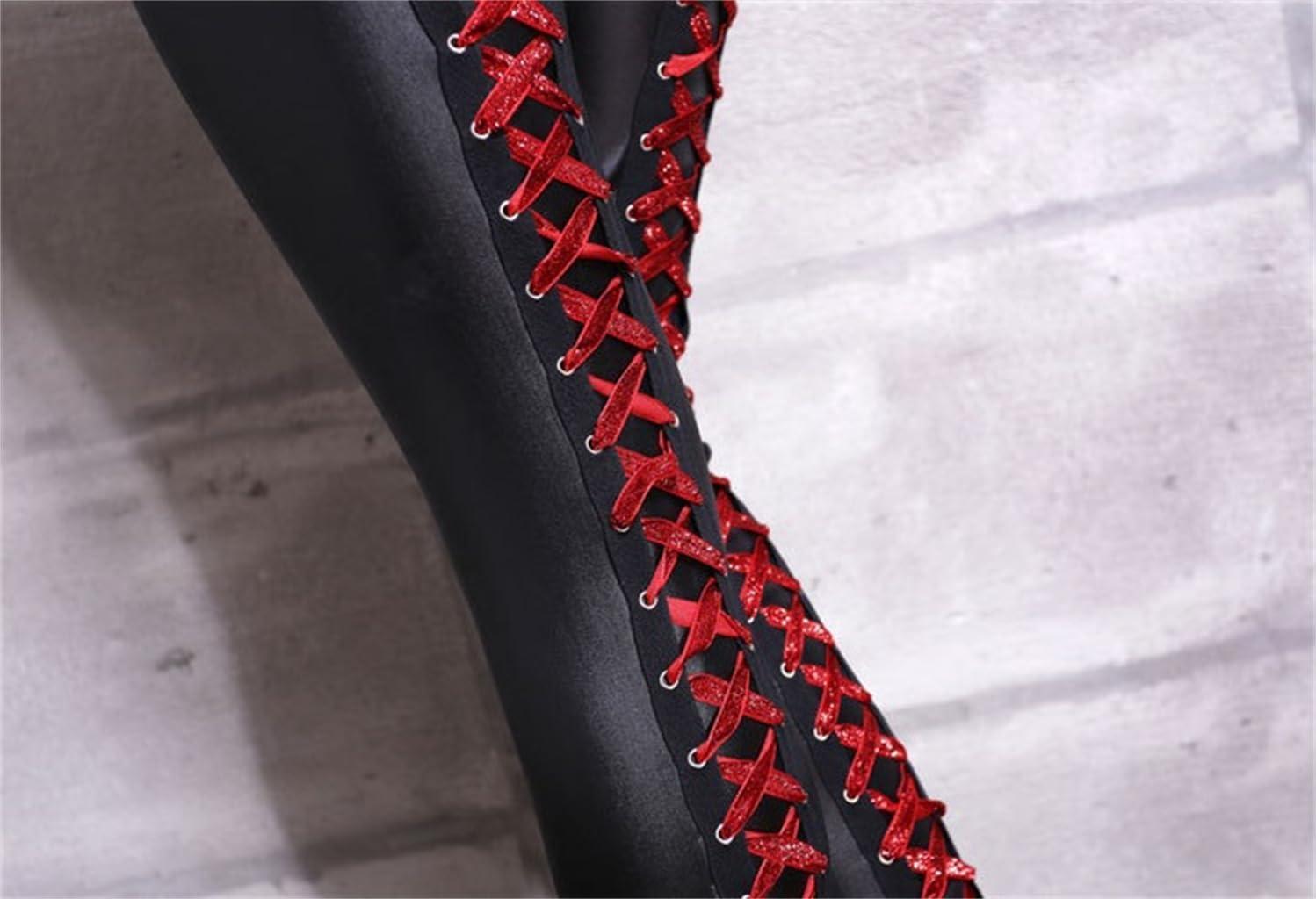 imageSorrica Faux Leather Leggings for Women Sexy Lace Up Back Clubwear Skinny PantsRed