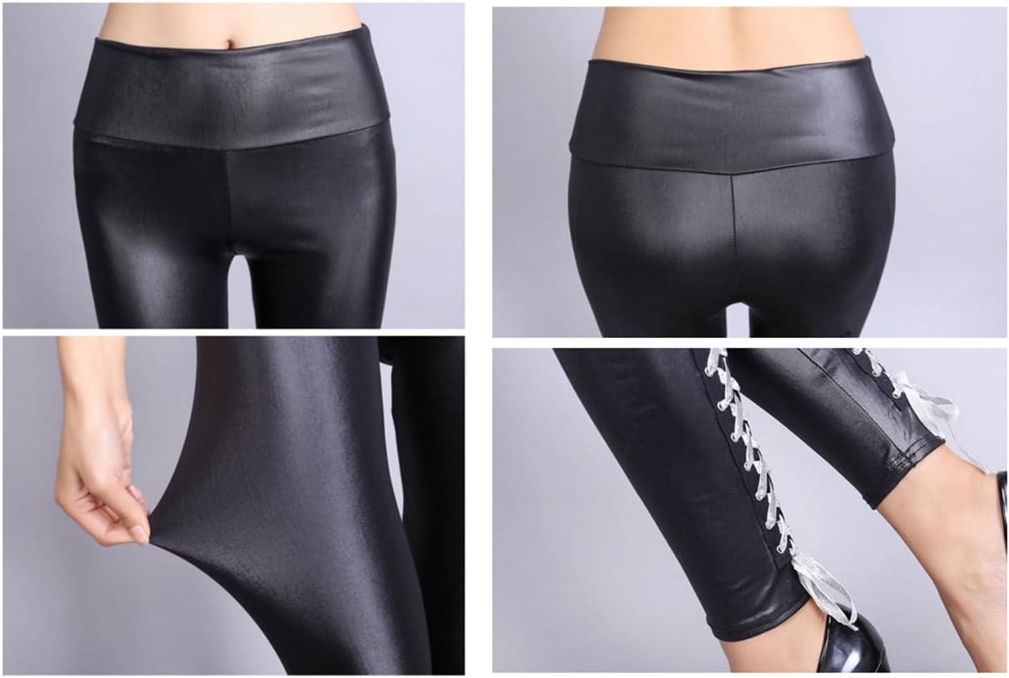imageSorrica Faux Leather Leggings for Women Sexy Lace Up Back Clubwear Skinny PantsRed