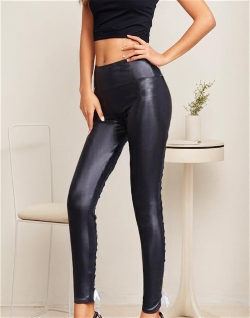 imageSorrica Faux Leather Leggings for Women Sexy Lace Up Back Clubwear Skinny PantsSilver