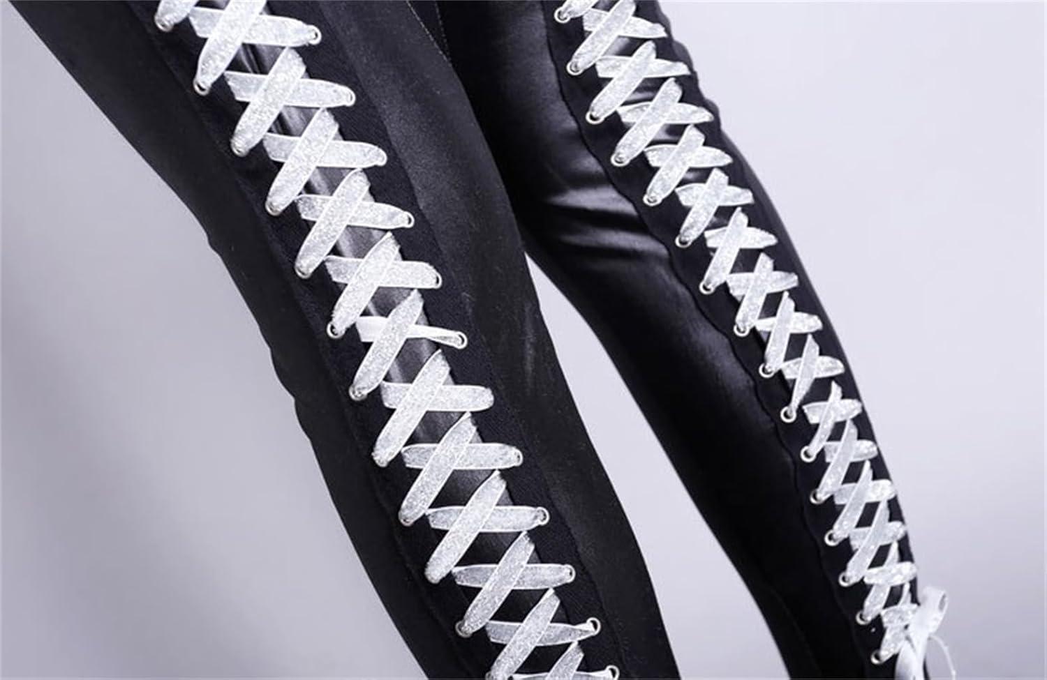 imageSorrica Faux Leather Leggings for Women Sexy Lace Up Back Clubwear Skinny PantsSilver