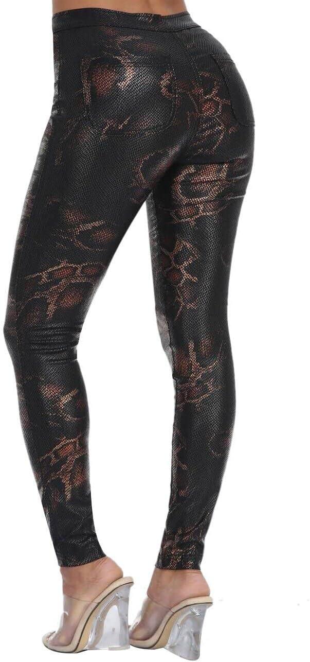 imageWAYRUNZ Womens High Waisted Pants Stretch Legging Jeans057golden Snake