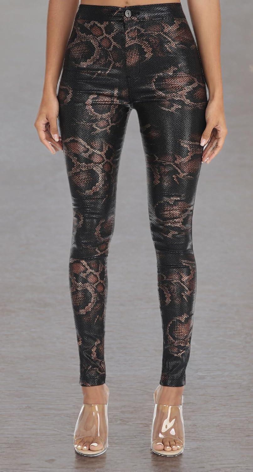 imageWAYRUNZ Womens High Waisted Pants Stretch Legging Jeans057golden Snake