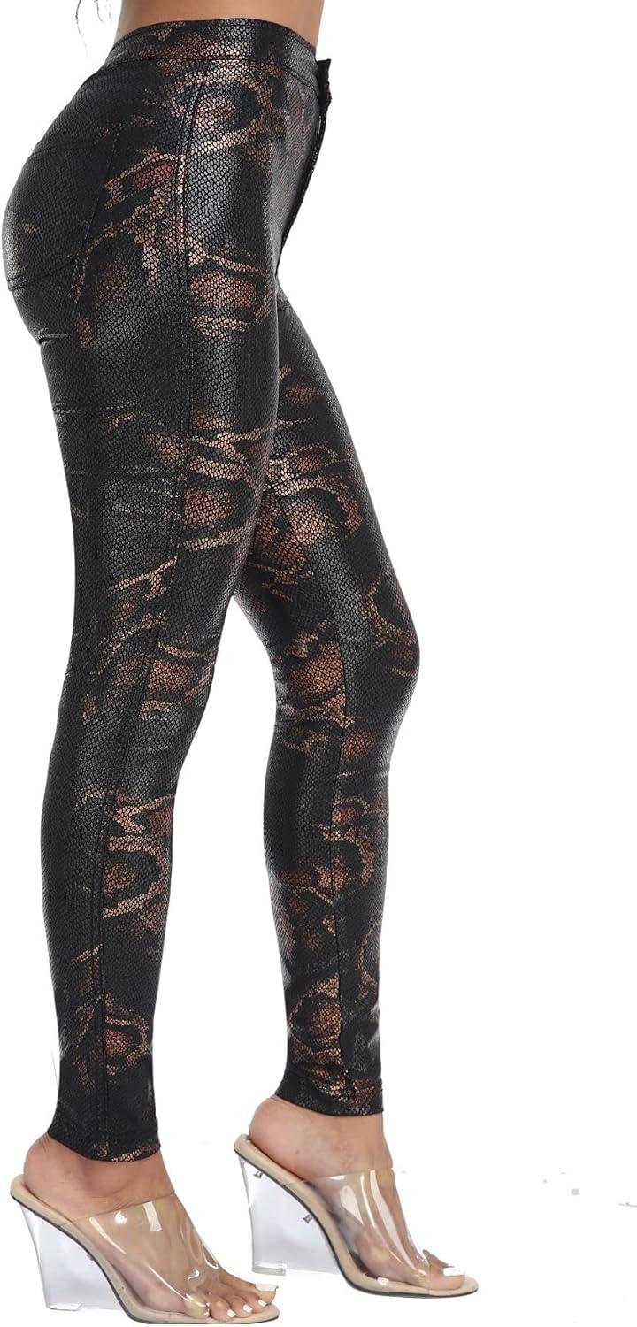 imageWAYRUNZ Womens High Waisted Pants Stretch Legging Jeans057golden Snake