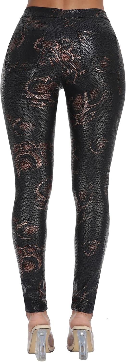 imageWAYRUNZ Womens High Waisted Pants Stretch Legging Jeans057golden Snake