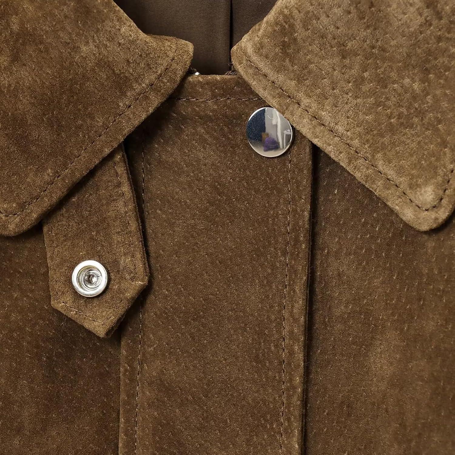 imageWomens Faux Leather Cropped Bomber Jacket Casual Vintage Zip Up Stand Collar Motorcycle Short Coat Jacket with PocketsBrown