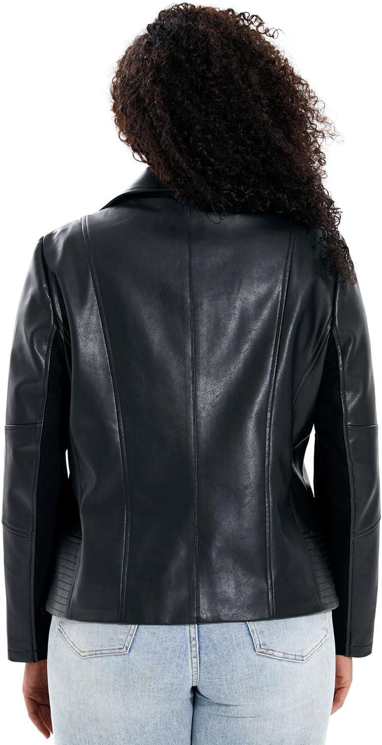 imageWomens Faux Leather Jacket Plus Size Motorcycle Biker Outwear Pu Zip Up Moto CoatBlack 145