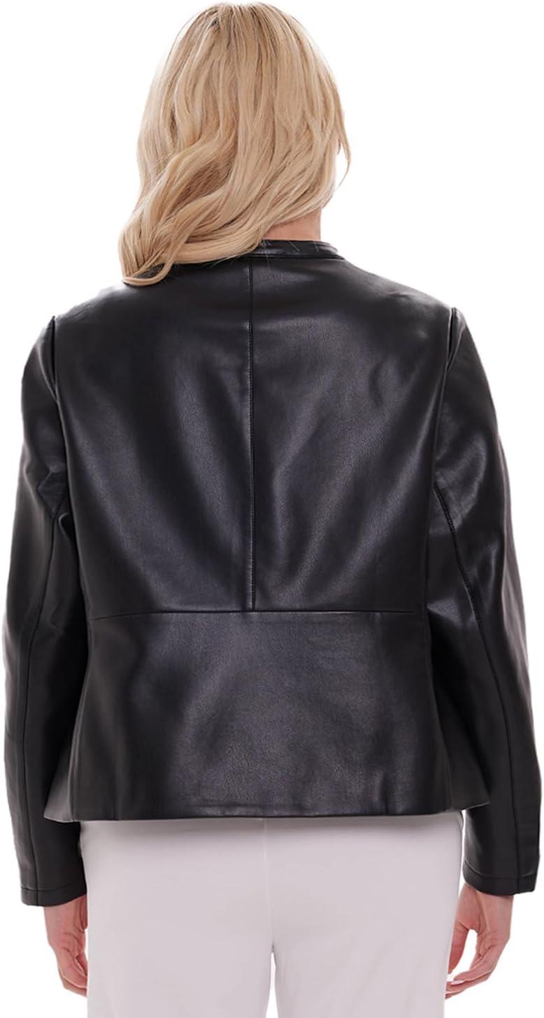 imageWomens Faux Leather Jacket Plus Size Motorcycle Biker Outwear Pu Zip Up Moto CoatBlack 154