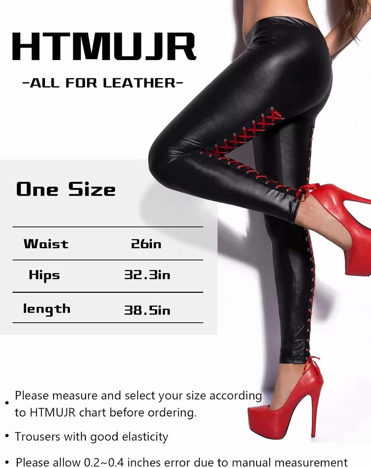 imageWomens Faux Leather Leggings Stretchy High Waisted Faux Leather PantsSexy Legging Cuir Femme Pleather Leggings with LaceUp BackOne Size Black
