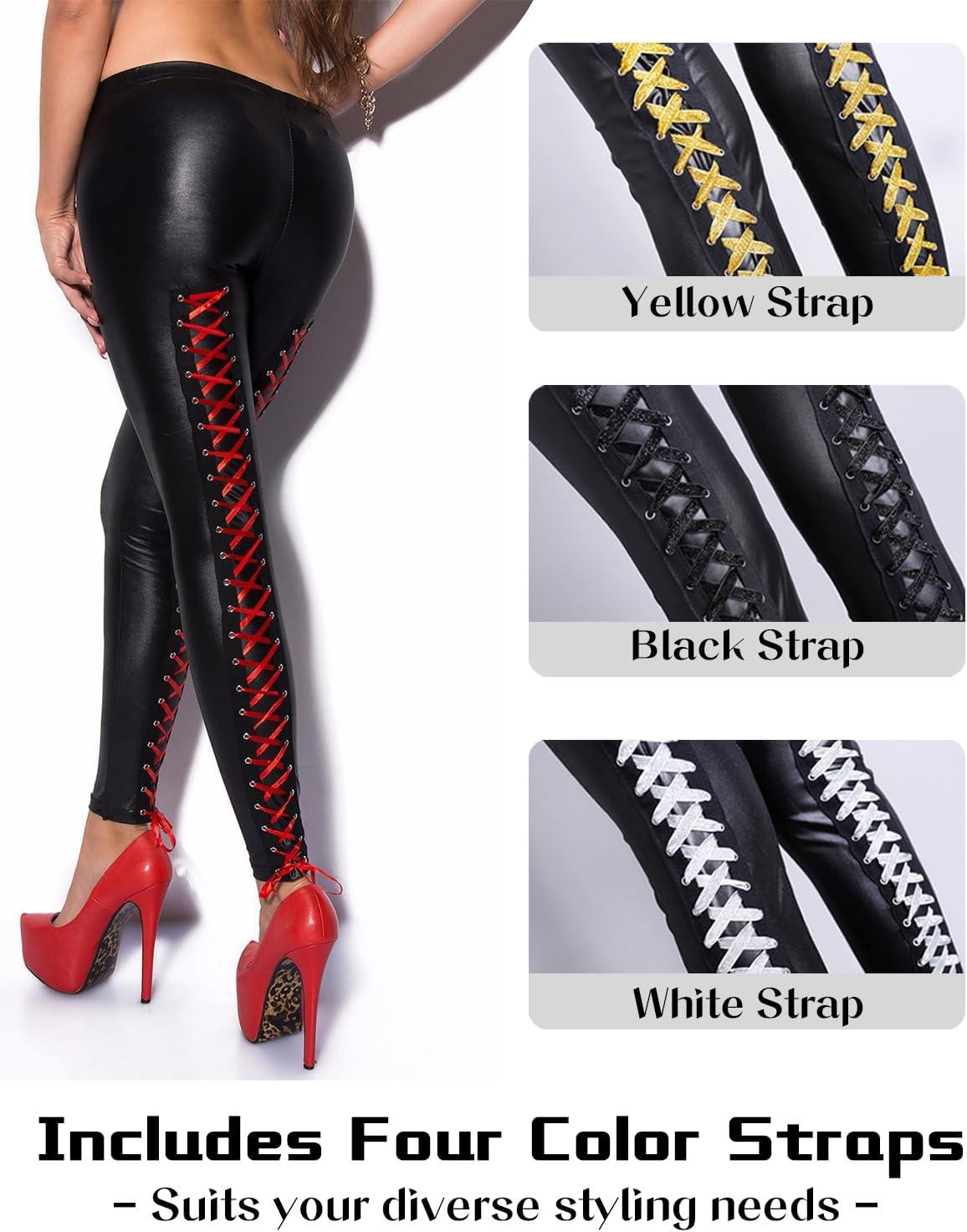 imageWomens Faux Leather Leggings Stretchy High Waisted Faux Leather PantsSexy Legging Cuir Femme Pleather Leggings with LaceUp BackOne Size Black