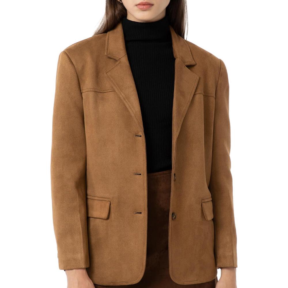 imageAbabalaya Womens Faux Suede Blazer Thick Jacket Fall Fashion Casual CoatAvintage Brown