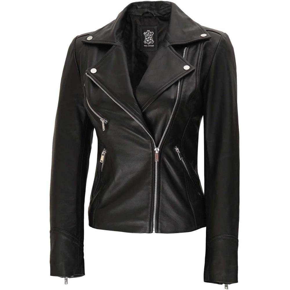 imageDecrum Womens Leather Jacket  Asymmetrical Style Casual Leather Jackets for WomenNinfa  Black Leather Jacket