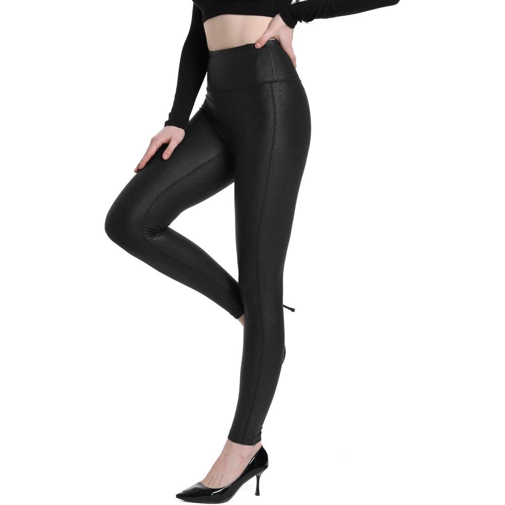 imageHARTPOR Womens Faux Leather Leggings Stretch High Waisted Shiny Leggings Leather Pants Pleather Leggings Yoga PantsBlack