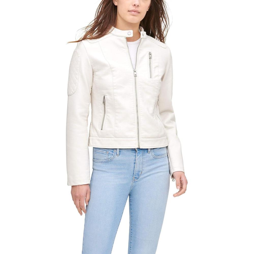 imageLevis Womens Faux Leather Motocross Racer Jacket Standard and PlusOyster