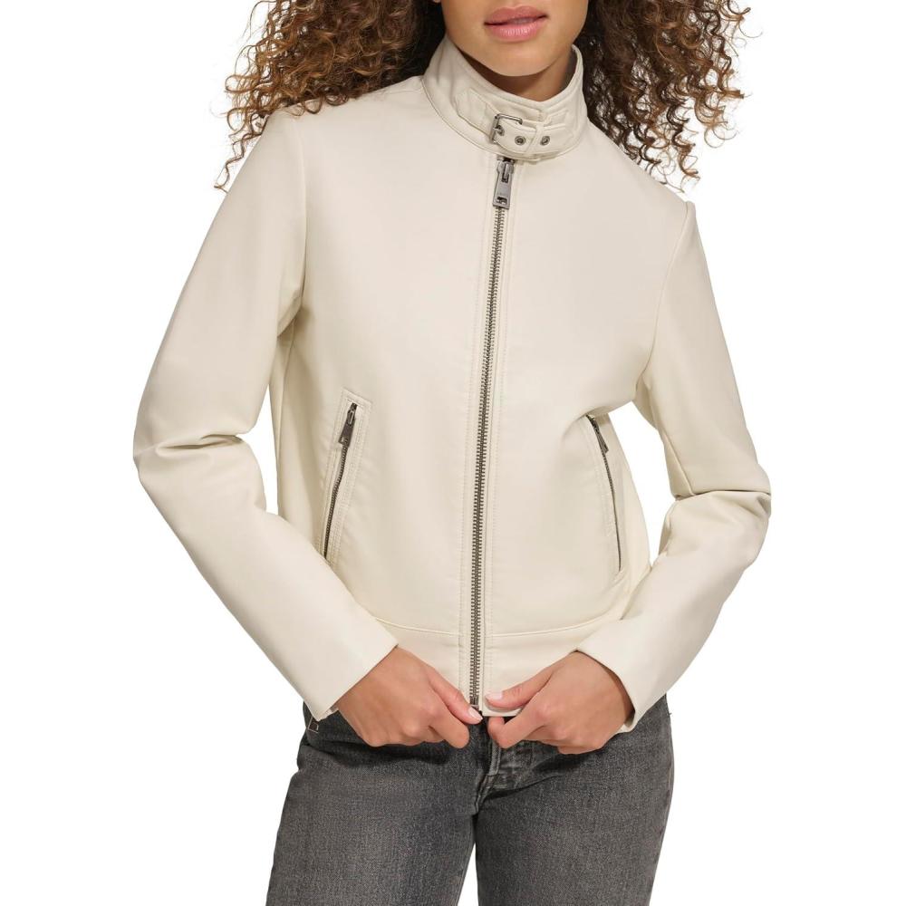 imageLevis Womens Faux Leather Motocross Racer Jacket Standard and PlusOyster Latch Collar