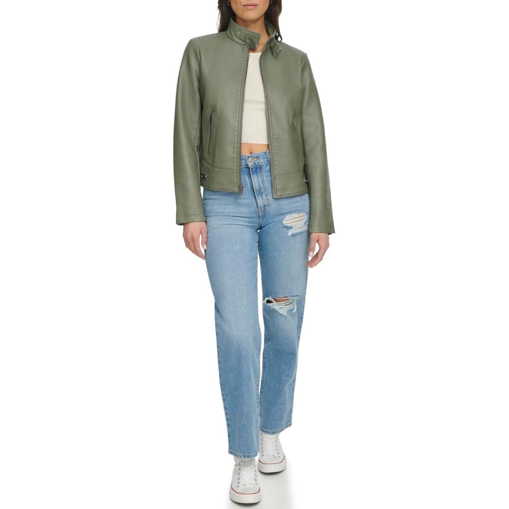 imageLevis Womens Faux Leather Motocross Racer Jacket Standard and PlusSage Latch Collar