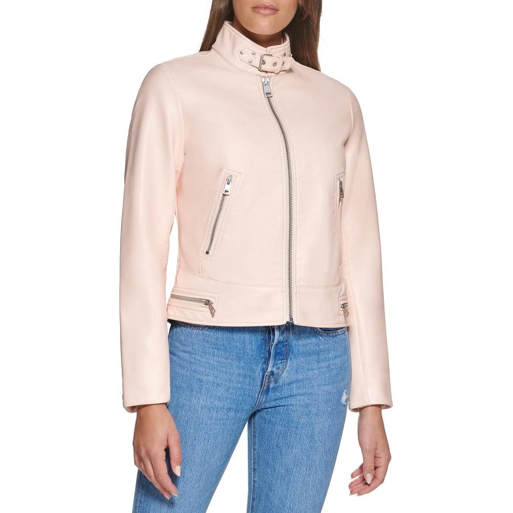 imageLevis Womens Faux Leather Motocross Racer Jacket Standard and PlusScallop Shell Latch Collar