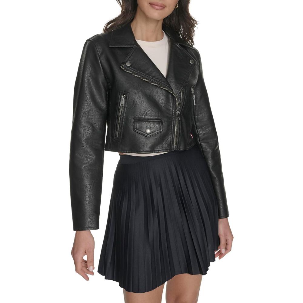 imageLevis womens Cropped Faux Leather Moto JacketBlack