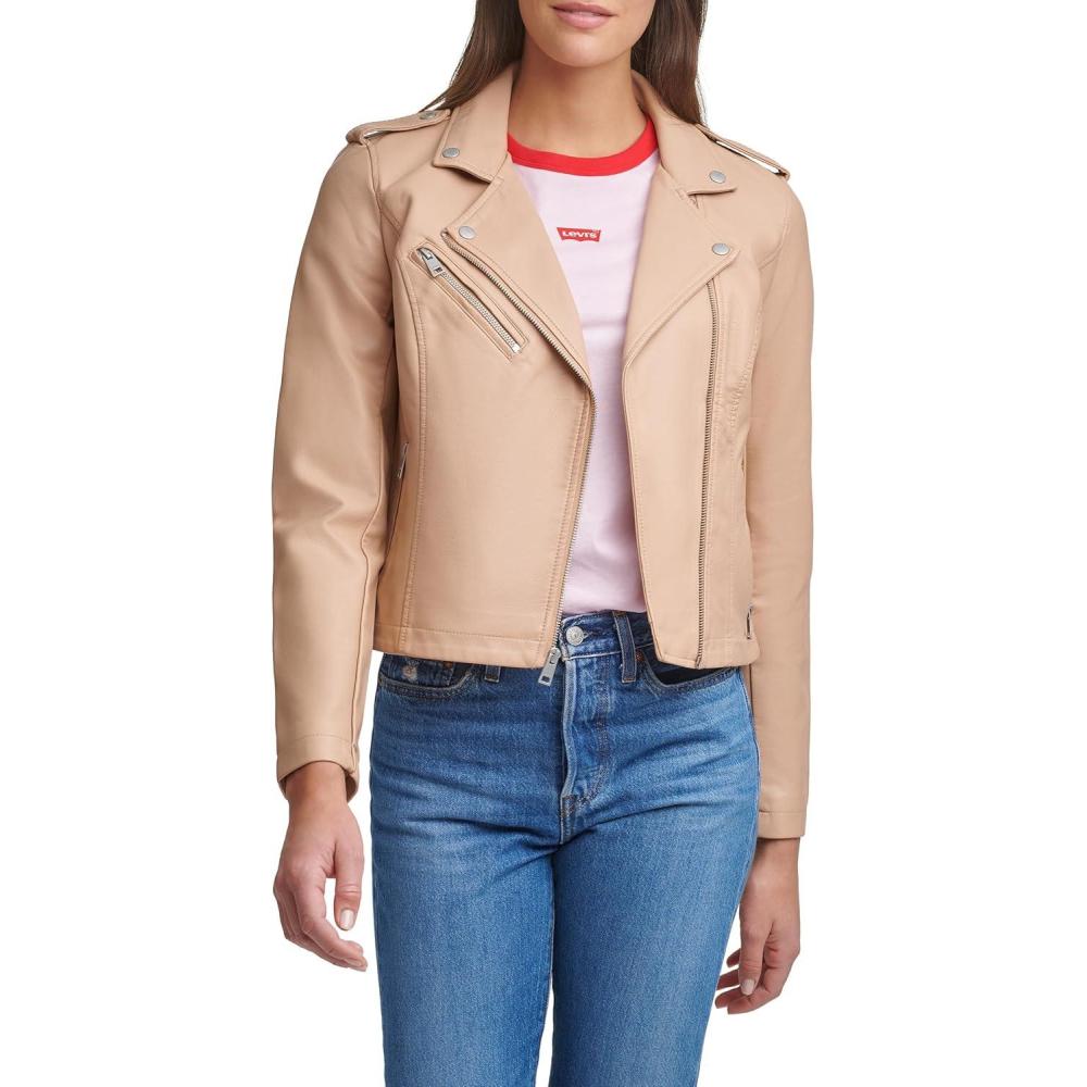 imageLevis womens The Classic Faux Leather Moto Jacket Regular amp Plus SizeBiscotti Beige