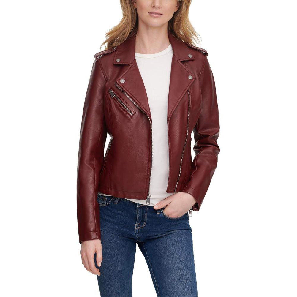 imageLevis womens The Classic Faux Leather Moto Jacket Regular amp Plus SizeCabernet Red