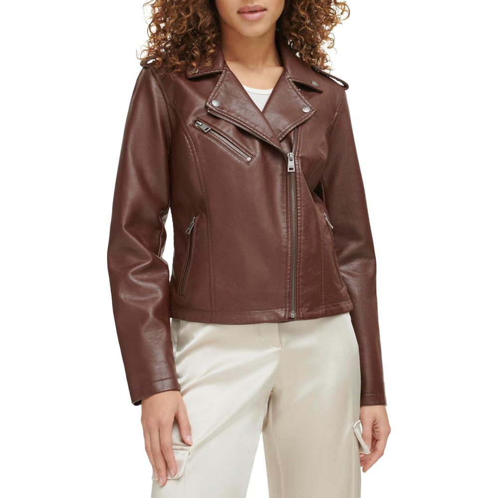 imageLevis womens The Classic Faux Leather Moto Jacket Regular amp Plus SizeChocolate Brown
