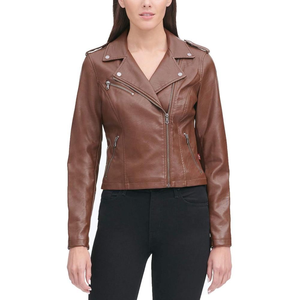 imageLevis womens The Classic Faux Leather Moto Jacket Regular amp Plus SizeCognac Beige