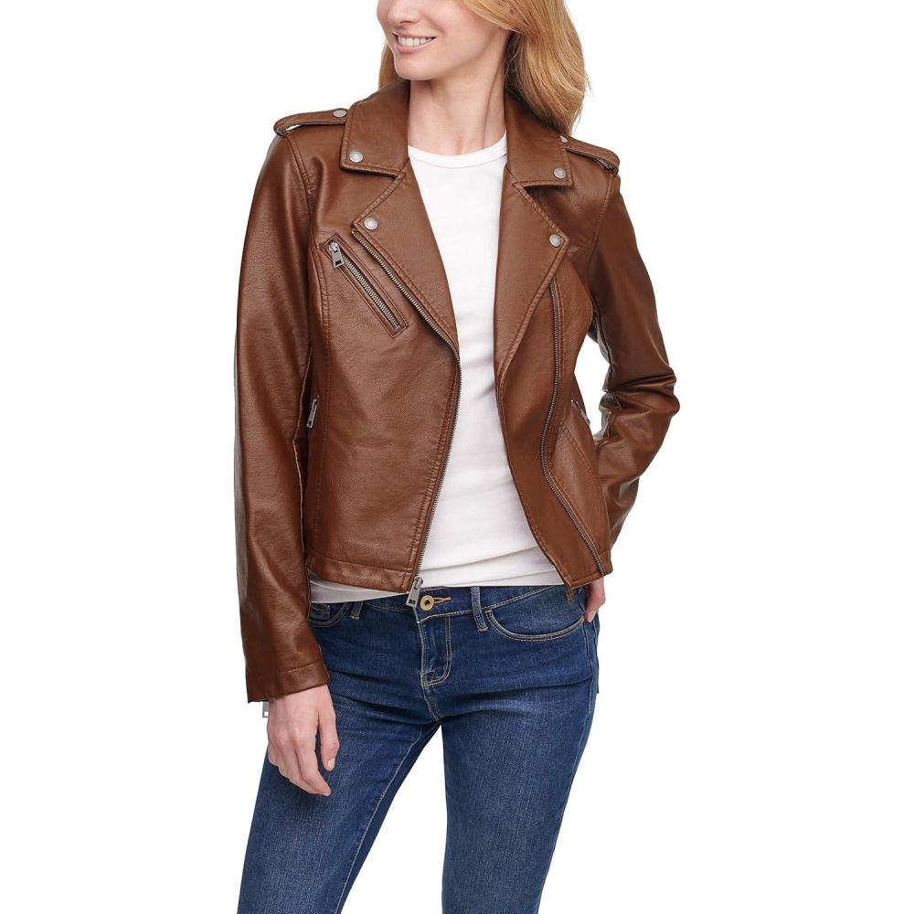 imageLevis womens The Classic Faux Leather Moto Jacket Regular amp Plus SizeDark Brown