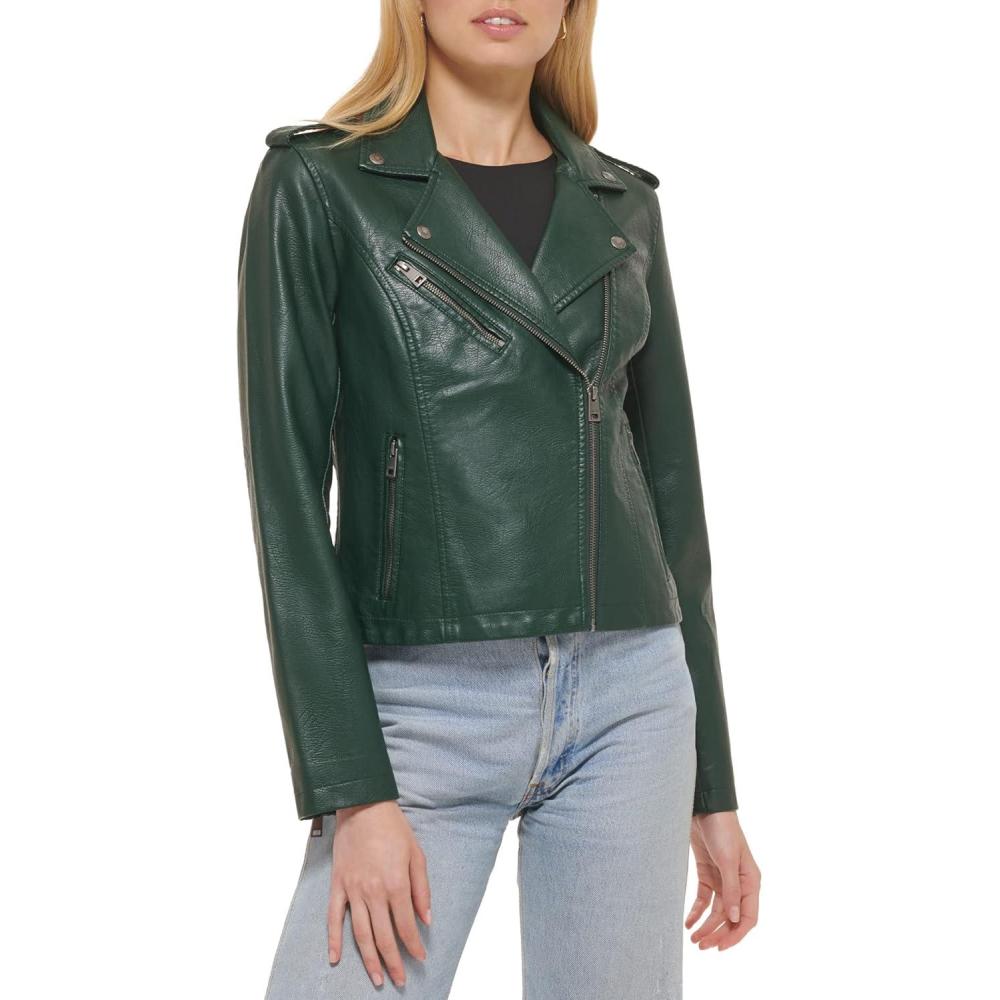 imageLevis womens The Classic Faux Leather Moto Jacket Regular amp Plus SizeLight Pine