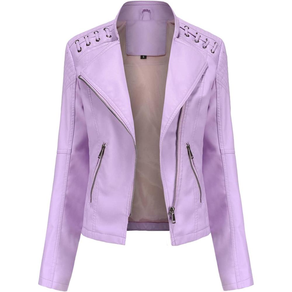 imageLus Chic Womens Motorcycle Jacket Fashion Dressy Vegan Leather Biker Coat Light Slim Fit Crop Blazer Moto JacketRose