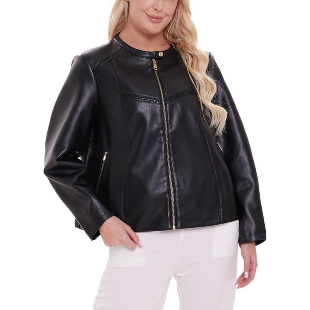 imageWomens Faux Leather Jacket Plus Size Motorcycle Biker Outwear Pu Zip Up Moto CoatBlack 154