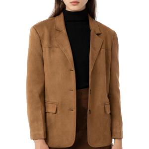 Ababalaya Women’s Faux Suede Blazer Thick Jacket Fall Fashion Casual Coat(A-vintage Brown)