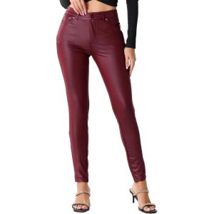 Allegra K Faux Leather Pants for Women’s High Waist Stretch Slim Fit Motorcycle Legging Pants(Burgundy)