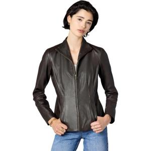 Cole Haan womens Fully Lined Wing Collar Leather Coat(Deep Espresso)