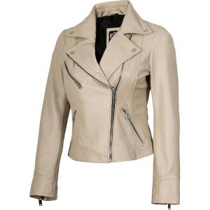 Decrum Womens Leather Jacket – Asymmetrical Style Casual Leather Jackets for Women(Beige – Ninfa Womens Leather Jacket)