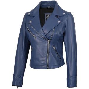 Decrum Womens Leather Jacket – Asymmetrical Style Casual Leather Jackets for Women(Blue – Ninfa Womens Leather Jacket)