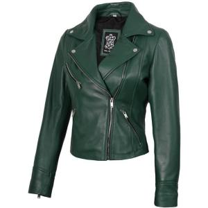 Decrum Womens Leather Jacket – Asymmetrical Style Casual Leather Jackets for Women(Green – Ninfa Womens Leather Jacket)