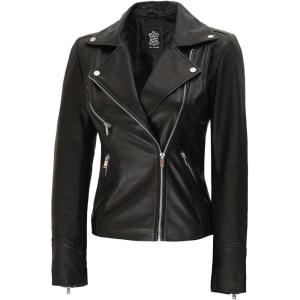 Decrum Womens Leather Jacket – Asymmetrical Style Casual Leather Jackets for Women(Ninfa – Black Leather Jacket)