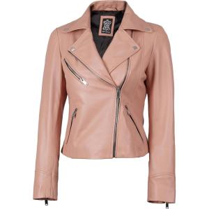 Decrum Womens Leather Jacket – Asymmetrical Style Casual Leather Jackets for Women(Pink – Ninfa Womens Leather Jacket)