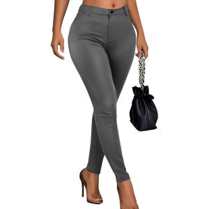 Leather Pants for Women High Waisted Skinny Tummy Control Thick Thermal Lined Stretch Sexy Push Up Pleather Leggings(Dark Grey)
