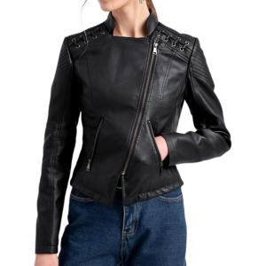 Lu’s Chic Women’s Motorcycle Jacket Fashion Dressy Vegan Leather Biker Coat Light Slim Fit Crop Blazer Moto Jacket(Black)