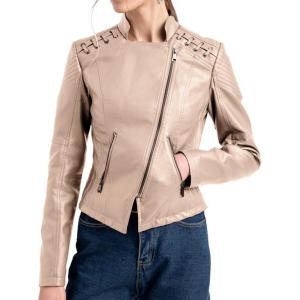 Lu’s Chic Women’s Motorcycle Jacket Fashion Dressy Vegan Leather Biker Coat Light Slim Fit Crop Blazer Moto Jacket(Khaki)