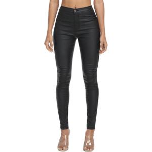 WAYRUNZ Womens High Waisted Pants Stretch Legging Jeans(058-leather Black)