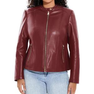 Women’s Faux Leather Jacket Plus Size Motorcycle Biker Outwear Pu Zip Up Moto Coat(Wine Red 102)