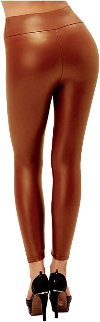 imageARJOSA Womens Faux Leather Leggings High Waist Tights Skinny PantsBrown