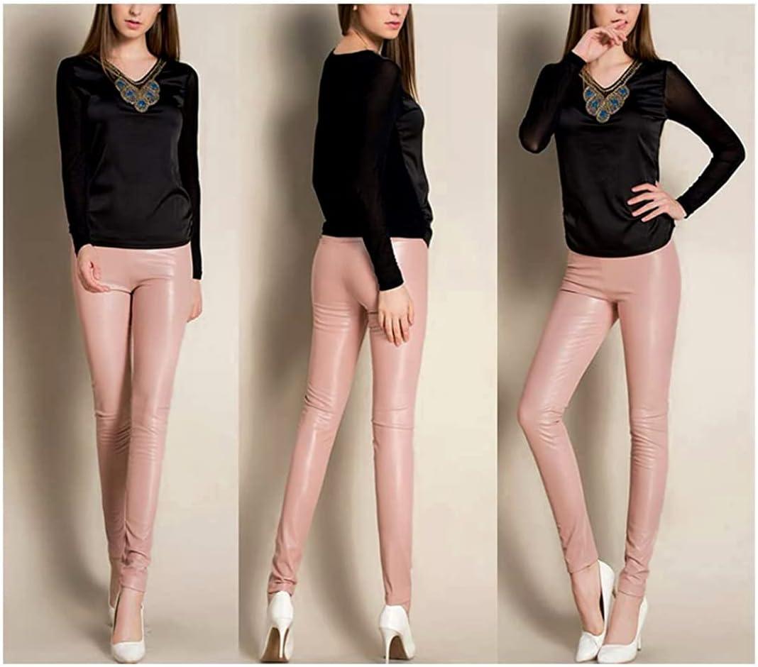 imageARJOSA Womens Faux Leather Leggings High Waist Tights Skinny PantsPale Pink