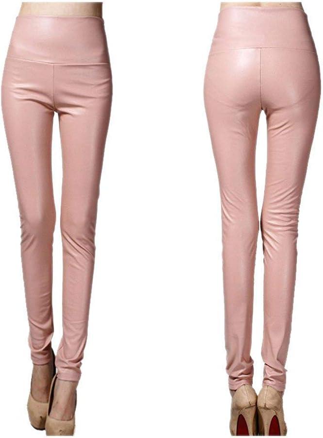 imageARJOSA Womens Faux Leather Leggings High Waist Tights Skinny PantsPale Pink